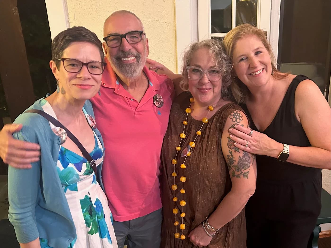 Celebrating a surprise birthday party for Charles with Colleen, Alison and Amy