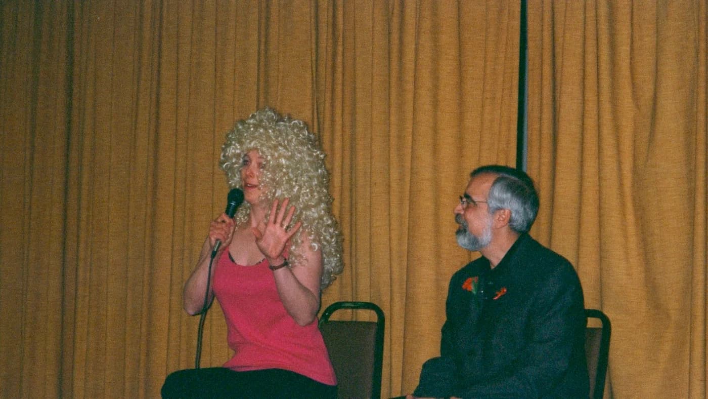 Author interviews, everyone gets their 5 minutes of celebrity. This is Sara Strohmeyer in her "Bubbles" getup.